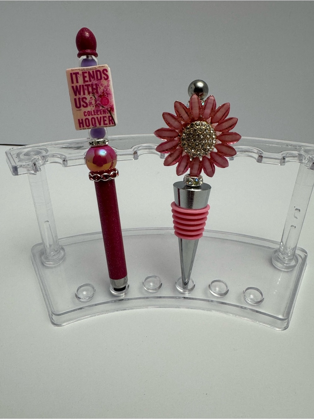 Pink Floral Wine Stopper & Decorative stylus Set